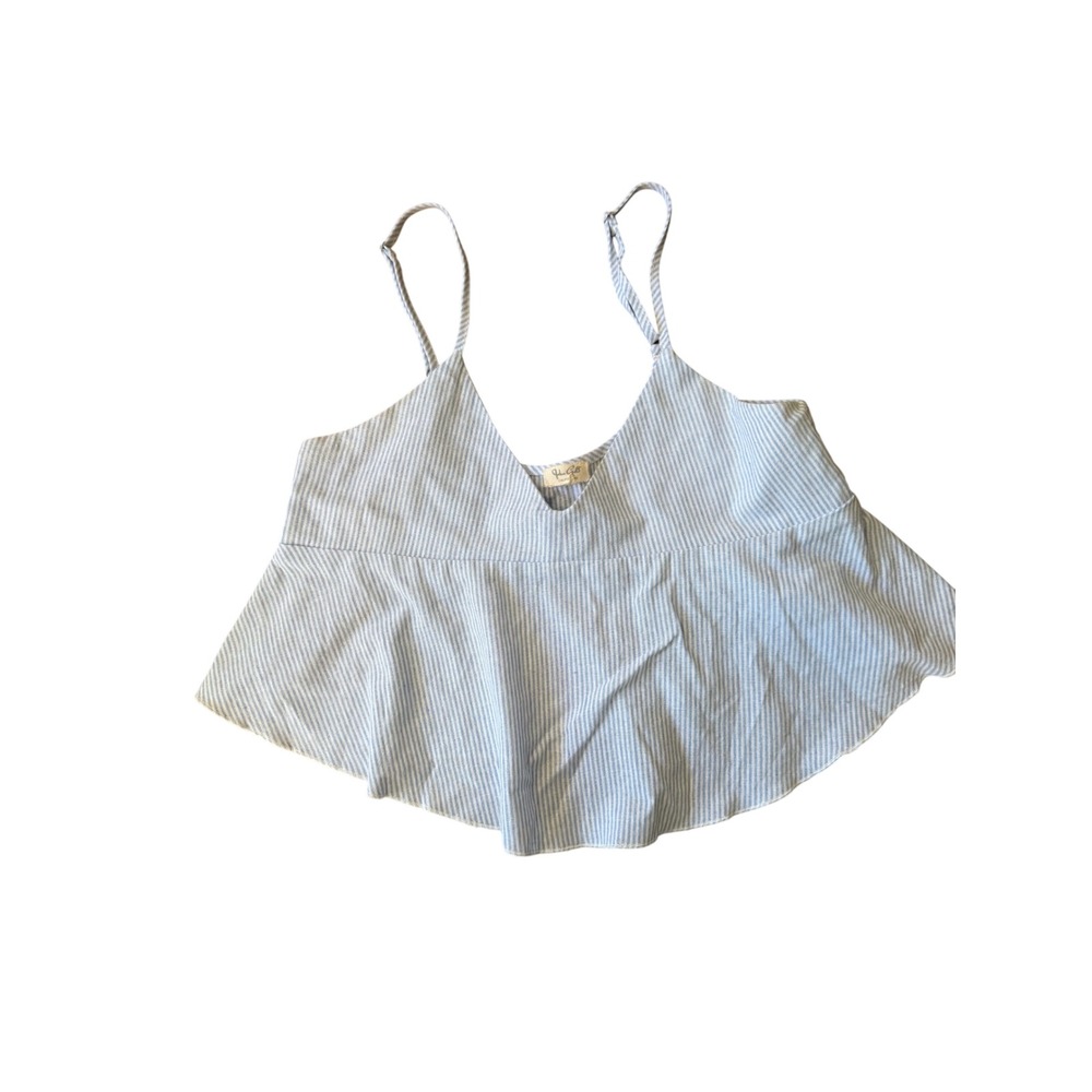 John Galt Brandy Melville Blue White Striped Peplum Cami Tank Top V-Neck Small